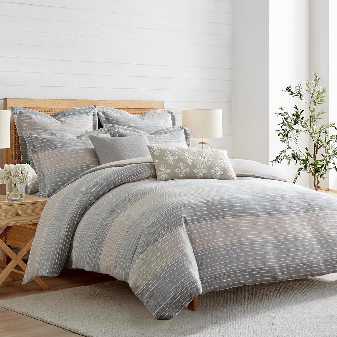 Levtex Home Sand Stripes Natural King/Cal King Comforter Set (106x94in) with 2 Pillowcases (36x20in) - Woven Jacquard Stripe - Tan, Chambray, Blue - Cotton King Size Comforter Set - Soft, Pre-Washed