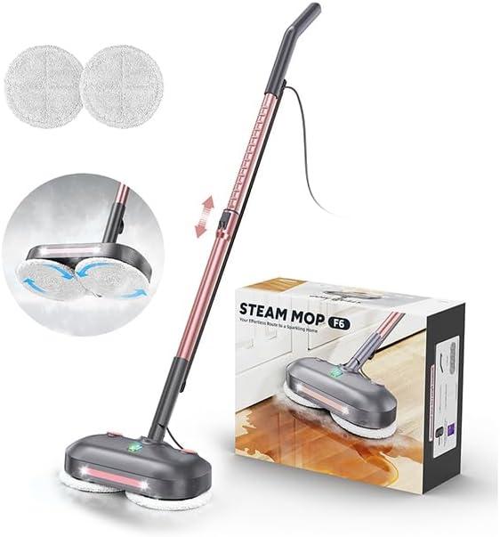 Scrubbing Steam Mop with Rotating Pads,All-in-One Spin Steam Cleaner for Floor Cleaning,Large Tank,23FT Cord, LED Headlights,Reusable Pads & Self-Standing,Safe for Hard Floor/Laminate/Marble