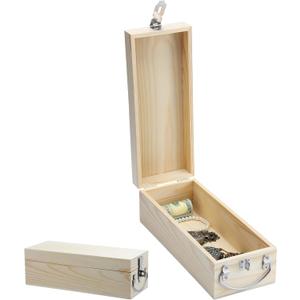 Wooden Lockable Storage Box 12''x4.75''x4'' Unfinished Wood Box for Craft Wooden Keepsake Container with Lid Metal Handle for DIY Art Crafts Cash Jewelry Tools Memory Treasure Gifts Weapons