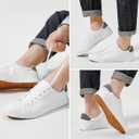 FRACORA Mens White Tennis Shoes Low Top Fashion Sneakers PU Leather Casual Shoe for Men (White) 45