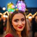 Unsutuo Light Up Bow Headbands Christmas Hair Band Rave Hair Accessories for Women (Yellow and Pink-Color Light, One size)