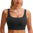 BAYDI Clouduxi Scoop Neck Sports Bras for Women - U Back Padded Workout Crop Top with Built in Bra Low Impact Yoga Bra (Black, M)