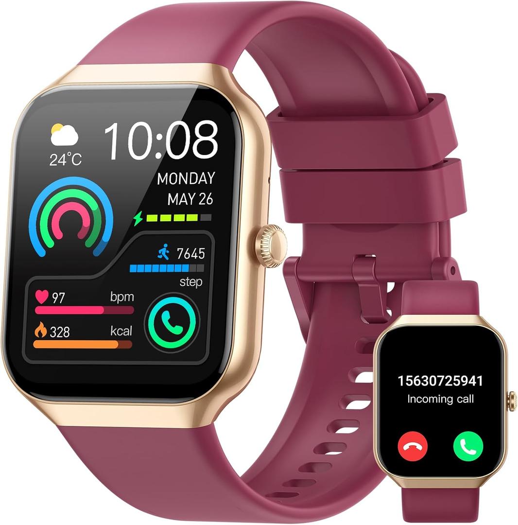 Smart Watch for Men Women (Answer/Make Call), 1.96"HD Smartwatch with Heart Rate/Sleep Monitor/Pedometer/Calories, 113+ Sports Fitness Watch, IP68 Waterproof Activity Tracker for Android iOS Burgundy