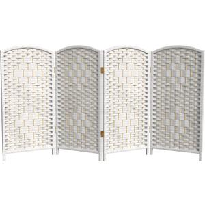 Red Lantern 3 ft. Short Diamond Weave Fiber Folding Screen - White - 4 Panel