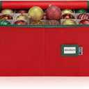 Christmas Ornament Storage Container with Dividers - Box Stores Up to 54 Ornaments, Zippered, Convenient, Adjustable, Large Organizer Bin to Protect Holiday Decor, Fits Most Standard Size, Red