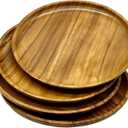 Wooden Plates, Set of 4 Servers, 12 Round, Handcrafted Acacia Hardwood, Versatile Durable Sustainable Tableware for Dinner, Lunch, Breakfast, Charger Plate, Platter, Large.