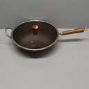 WANGYUANJI Carbon Steel Wok Pan, 13.4" Woks & Stir-Fry Pans with Glass Lid No Chemical Coated Flat Bottom Iron Wok for Induction, Electric, Gas, Halogen All Stoves