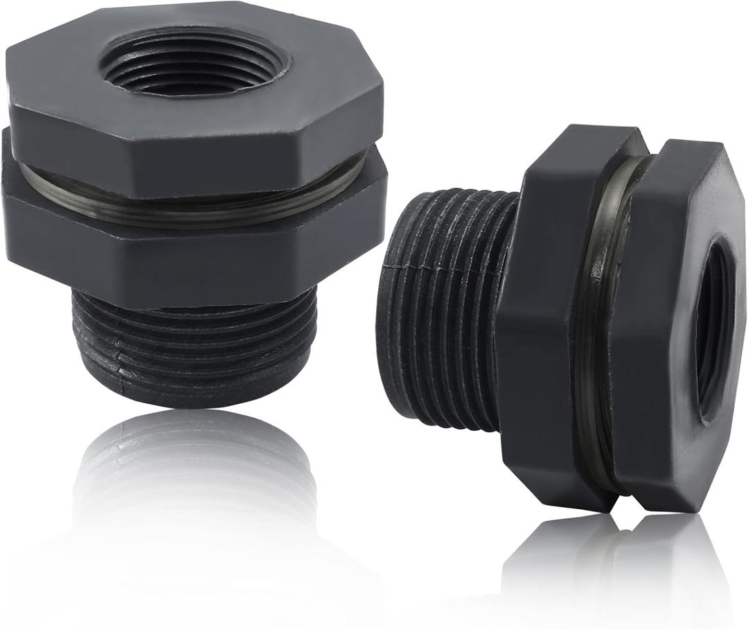 2 Pack 3/4 PVC Bulkhead Fitting for Rain Barrels, Aquariums - Dark Grey