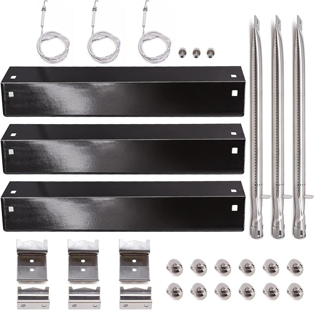 Criditpid Grill Parts for Chargriller 5050, 5650, 3001, 3030, 5072, 3008, 4000, 5252, 5050 Grill Models, Porcelain Steel Heat Plate, Burner Tube, Hanger Bracket, Electronic Igniter. (With Ignitor)