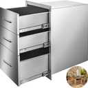VEVOR Outdoor Kitchen Cabinets 18x23 Inch, BBQ Island Drawers Stainless Steel, Outdoor Kitchen Access Grill Storage, Triple Access BBQ Drawers with Chrome Handle, 18"W x 23"H x 23"D