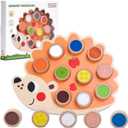 PREXTEX Sensory Hedgehog Toys for Toddlers - Montessori Color Sorting Toys - Includes 1 Wooden Board and 10 Colored Sensory Blocks - for Ages 12 Months and Up - Educational Toy - 1.5x12.9x10.7 in