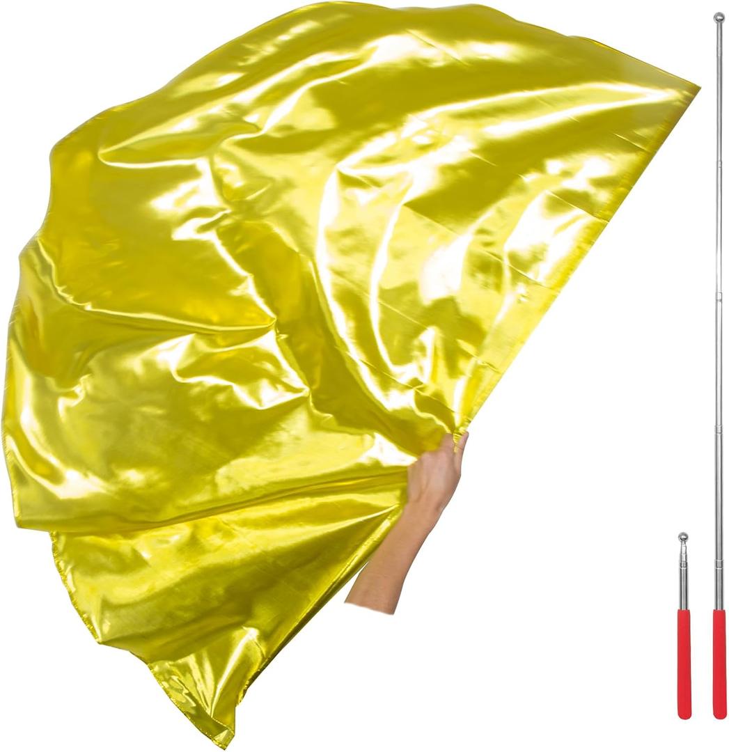 Worship Flag with Scalable Rod, 50" Soft Semicircle Polyester Flag for Dance Practice Performance, Praise Dance Flags, Church Flags, Flex Banner, Banderas de Danza (Gold)