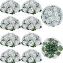 BLOSMON White Flowers for Centerpieces Wedding: 10 Pcs Artificial Rose Babys Breath Flower Balls for Table Decoration - Fake Silk Kissing Floral Arrangement for Home Party Event Decor