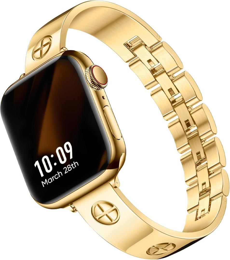 Missair Compatible with Apple Watch Band 38mm 40mm 41mm 42mm 44mm 45mm 46mm 49mm, Stainless Steel Metal Strap Women Dressy Bracelet Wristband for iWatch Series 11 10 9 8 7 6 5 4 3 2 1 SE Ultra (Cartier Gold)