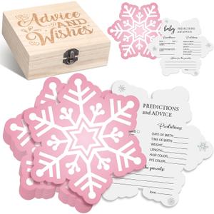 RattanView 50 Pcs Double Side Baby It's Cold Outside Baby Shower Prediction Advice Cards Winter Wonderland Games Card with Wooden Keepsake Box for Winter Christmas Party