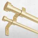Double Curtain Rod, 1 Inch Gold Extra Long Dual Curtain Rods 72 to 144 Inch with Aluminium Modern End Cap Finial, Adjustable Heavy Duty Window Treatment Rods, Telescopic Metal Double Drapery Pole Set