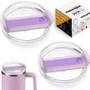 30 OZ Tumbler Lid Replacement Fit for Stanley Cup, 2 Pack Clear Replacement Lids Fit for Stanley Travel Tumbler, Spill Proof Tumbler Covers for Stanley Cup Accessories (Clear - Purple)