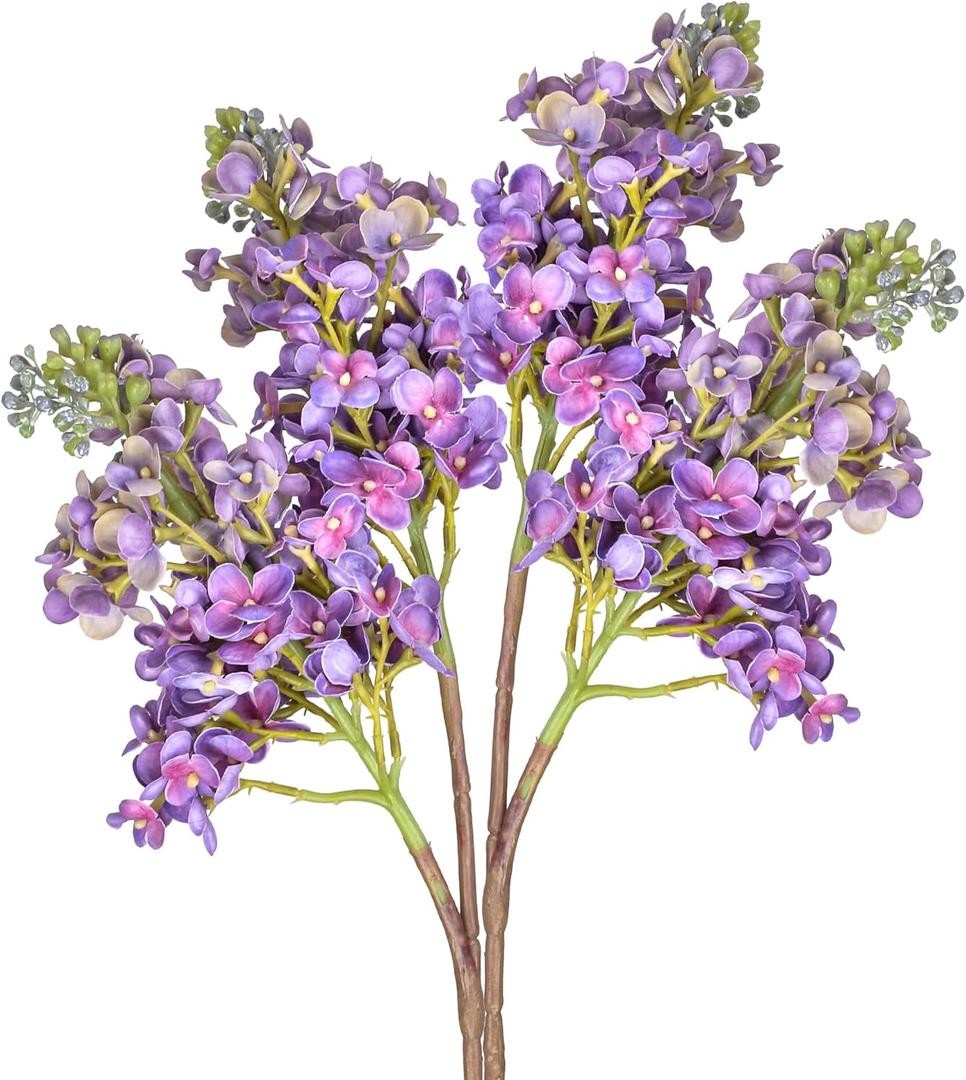 22 Artificial Lilac Flower Branch Real Touch Gradient Purple Fake Delphinium Antirrhinum Stem Flower for Wedding Bouquet Table Centerpieces Vase Floral Arrangement Home Decoration 2Pcs