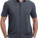 VEBOON Men's Short Sleeve Button Down Shirts Cotton Lightweight Stretch Moisture Wicking Dress Shirt with Pocket (L)