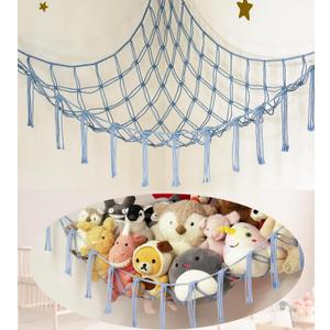 mirolam Stuffed Animal Storage Hammock Large Toy Hammock Net for Stuffed Animals Corner - Blue Plush Stitch Stuff Huggy Wuggy Toy Storage Room Decor (Standard(41.5"L x 55.2"W x 41.5"H))