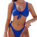 Rajputana Bikini Set for Women Front Tie Knot Tie Side String Two Piece Bathing Suits Swimsuit (Small, Blue)