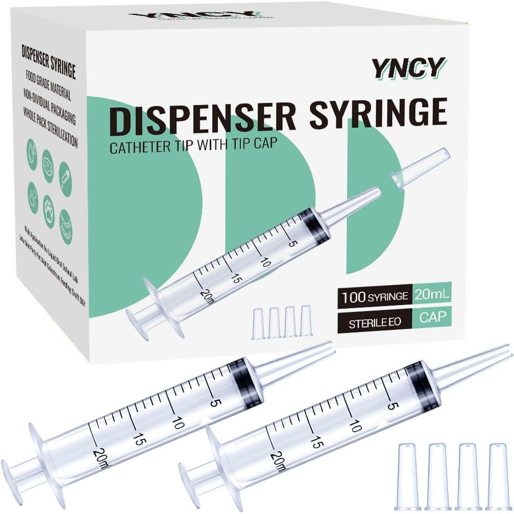100 Pack 20ml Syringes with Cap for Liquid, 20cc syringe Whole Pack Bulk Sterile Sealed, No Needle