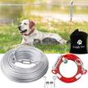 Dog Tie Out Runner for Yard,Trolley System for Large Dogs,Heavy Duty Dog Run Cable Lead 50ft with 10ft Pulley Runner Line for Small Medium and Large Dogs Up to 125lbs Running Outside Yard or Camping