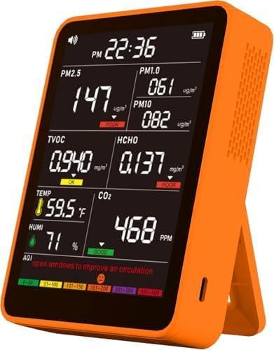 Professional Indoor Air Quality Monitor with AQI, Portable Real-Time Detector for Home Cars Plants and Pets