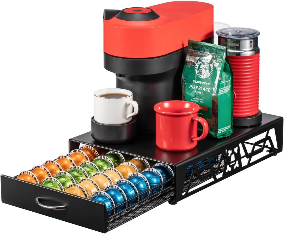 ZCDCP Pod Holder - Modern Sleek Black Metal Coffee Capsule Organizer for Nespresso Pods, Stylish Coffee Machine Stand for Coffee Bar, Office or Home Kitchen(40 Pods Capacity)