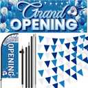 Fanfanwin 7 ft Blue-white Grand Opening Feather Flag for Business Grand Opening Banner Decoration with Pole Kit Tall Advertising Pennant Banner Bunting String Triangle Flags Set for Outside Store Sign
