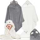 Baby Bath Towels Hooded 2-Pack Absorbent Soft Baby Towel Set Thick Toddler Towels with Hood for Toddlers,Infants and Newborn (White & Gray)