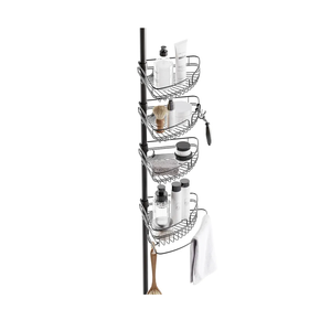Zenna Home Tension Pole Shower Caddy Corner Organizer, Adjustable Standing Shower Caddy with 4 Baskets and Built in Towel Bar, Rust Resistant Bathroom Tension Rod Organizer, 60 to 97 Inch, Matte Black