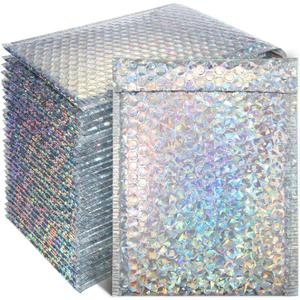Outus 30 Pcs 7 x 11 Inch Holographic Bubble Mailers Waterproof Padded Shipping Envelopes Cute Bubble Padded Self Sealing Cushion Envelopes for Mailing Shipping Packing
