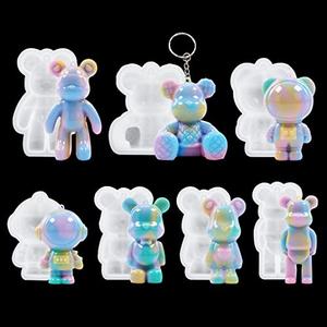 DIYBravo Only4Pcs Resin Silicone Bear Astronaut Molds Mini Key Chain Molds 3D Ornament UV Epoxy Mold for Fridge Car Accessories Home Decorations