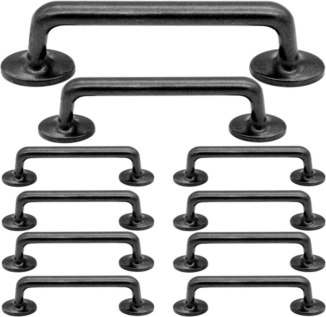 Drawer Pulls Black Silver Rustic Cabinet Handles Hole Center 3.86 inchs Pack of 10 (Pack 10)