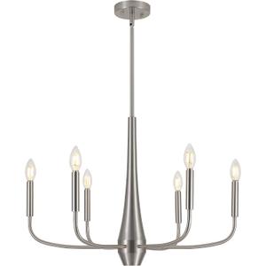 ACNKTZ Brushed Nickel Chandelier, 6-Light Modern Farmhouse Chandeliers for Dining Room Lighting Fixtures Hanging, Industrial Metal Minimalist Chandelier for Kitchen Bedroom Foyer Entryway Hall, 6-light/26 In