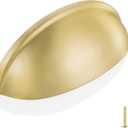 QOGRISUN 10-Pack Solid Brass Cabinet Bin Pulls,Gold Cup Drawer Dresser Handles,3-Inch Hole Center, 3-3/5-Inch Overall Length,Kitchen Cupboard Konbs Hardware, Brushed Brass Finish