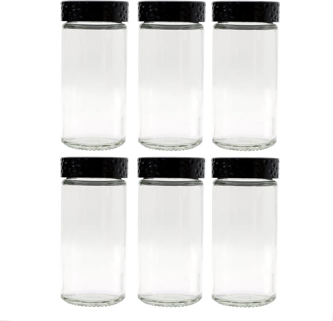 Tianifa 5pcs Black Spice Jars, 3 oz Glass Seasoning Bottles, Spices Container, Empty Spice Jars,Round Spice Bottles with Airtight Plastic Caps with Shaker Lids