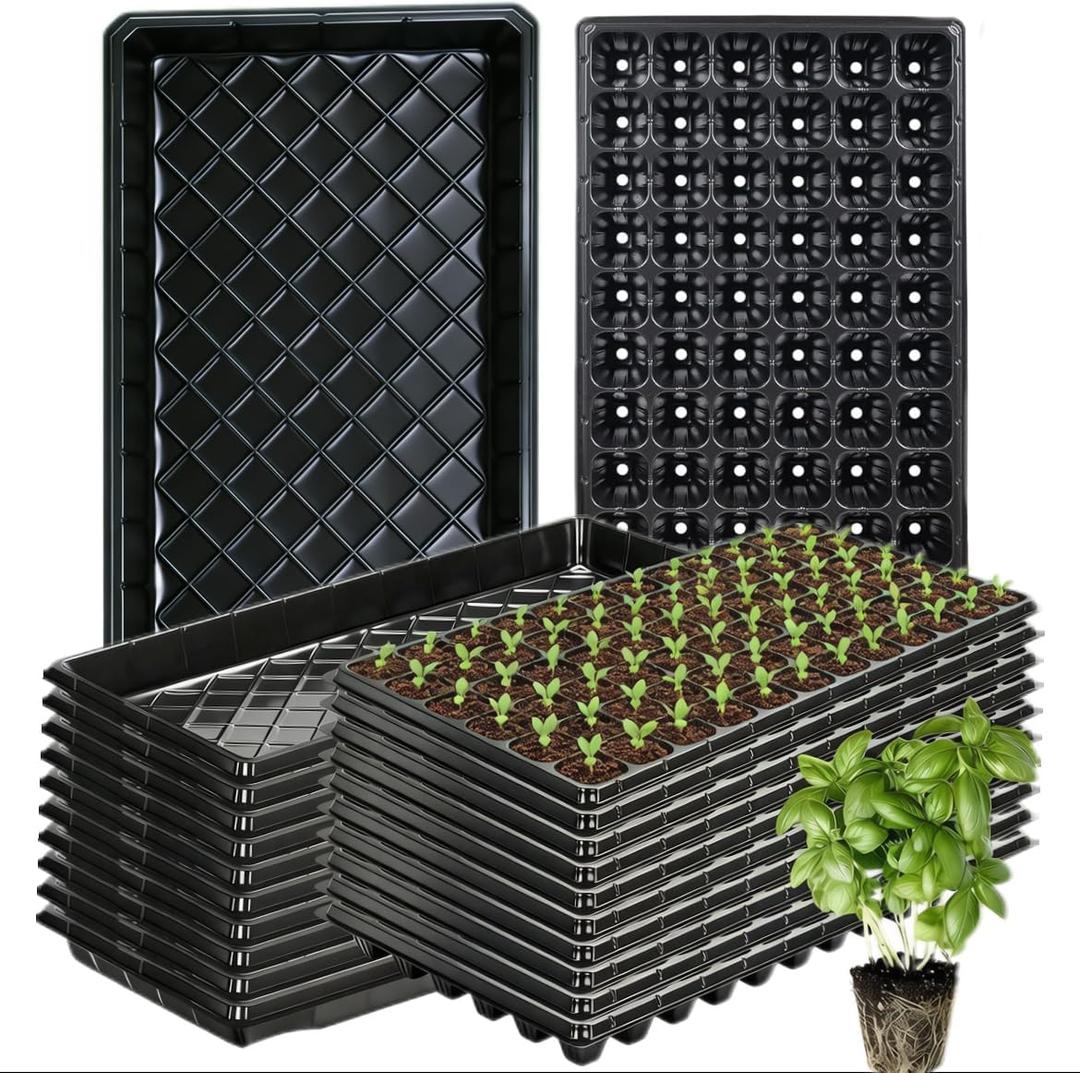 72-Cell Seed Trays with Drainage Trays-10 Sets 20 Packs-1020 Durable Plastic Plant Tray for Seed Germination21x11x1.81 in