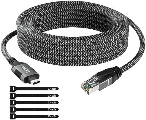 USB C to Ethernet Cable 2FT, Type C to RJ45 Cord, Directly Connected, Gigabit LAN Network, Thunderbolt 3/4 Compatible, for MacBook Pro/Air, iPad Pro, iPhone 15 Series, Galaxy, Smartphone, Laptop, PC