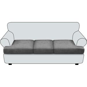 T Cushion Sofa Slipcovers Leather-Look 3PC Stretch Sofa Cushion Covers for 3 Cushion Couch Individually Couch Seat Covers with Elastic Bands, Pet-Friendly, Non-Slip, Easy Fit - Grey