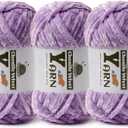 3 Pack Plush Chenille Chunky Yarn - Fluffy Velvet Yarns Crochet for Blanket Knitting and Crocheting - Soft Baby Yarn for Crocheting - Amigurumi Crochet Yarns 100g (87yds) (3 Pale Purple)