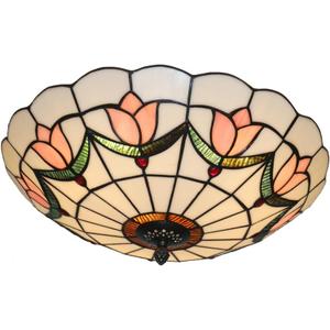 16 Inch Tiffany Style Stained Glass Ceiling Light Flush Mount Ceiling Light Vintage Chandeliers Pendent Light Fixtures (16 Inch Pink)
