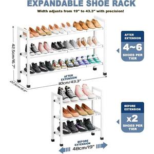 Mavivegue 3-Tier 19"-43.3" Adjustable Shoe Rack for Closet,Expandable Shoe Rack, Hall Entryway,Front Door,Garage, Sturdy Steel Space-Saving Rack, White