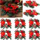 Yilloog 8 Sets Mini Christmas Candle Rings Wreaths Berry Pinecone Red Poinsettia Wreaths Rings Xmas Mini Candle Holders for Christmas Wedding Table Centerpiece Decor (Classic)