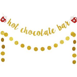 2 x Hot Chocolate Bar Banner Gold Glitter Hot Chocolate Bar Sign Christmas Decorations for Wintertime Holiday Christmas Party New Year Party Decorations