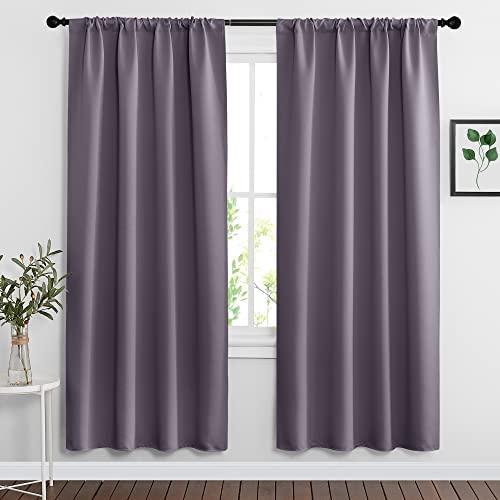 RYB HOME Blackout Curtains for Bedroom Living Room 72 inches Long, Thermal Insulated Privacy Rod Pocket Drapes for Nursery Office Home Theater, Width 42 by Length 72, Greyish Purple, 2 Panels