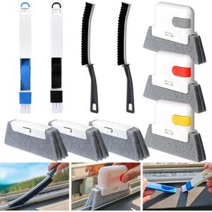 XANGNIER Window Sill Cleaner Tool, 10 Pcs Magic Door Window Track Cleaning Tools Kit, Sliding Door Track Cleaner, Groove Crevice Cleaning Brush for Tile Lines/ Shutter/ Car Vents/ Air Conditioner/ Keyboard