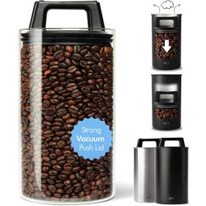 KIVY Vacuum Seal Coffee Canister (Glass) - Coffee Canister with Airtight Lid - Airtight Coffee Jar - Air Tight Coffee Container - Vacuum Storage