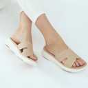 UBFEN Womens Platform Sandals Comfortable Walking Slide Soft Cushioning Footbed Casual Dressy Wedge Sandals (Beige)